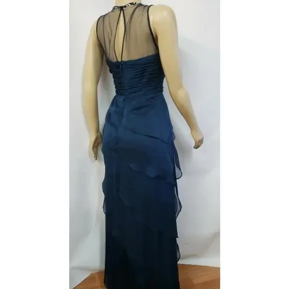 ADRIANNA PAPELL Beaded Twist Front Sz 6 Mesh Navy Women's Dress NEW#CB2